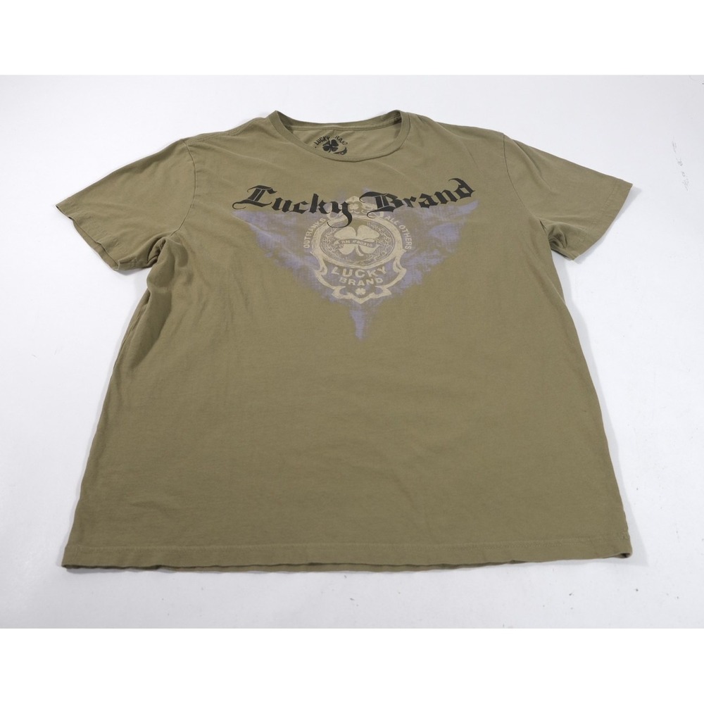 Lucky Brand T-Shirt Mens L Green Graphic Tee Short Sleeve Crew Neck Cotton